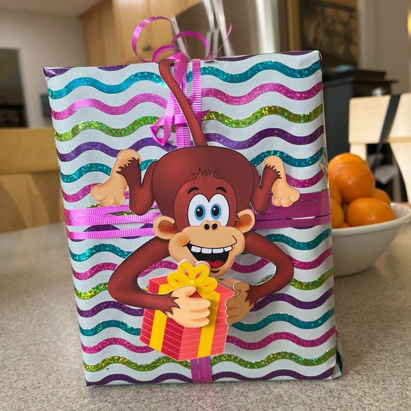 Personalized hanging money holder "Hug Monkey" greeting card - Birthday Anniversary Get Well Thank You Congratulations