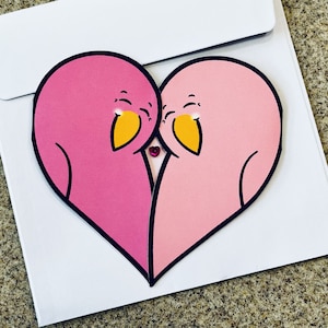 Carte de voeux Anniversaire/Félicitations en forme de coeur de tourtereaux