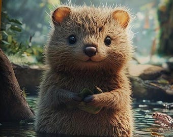 Arte mural de Quokka: adorable Quokka con estampado de agua, decoración de fauna australiana, regalo único de Quokka para amantes de los animales.