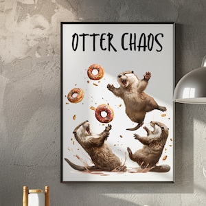 Arte mural de nutria, arte mural de cocina, tapiz para baño, decoración de pared con donuts de nutria divertidos, donuts de nutria que causan caos en la cocina, humor en la cocina