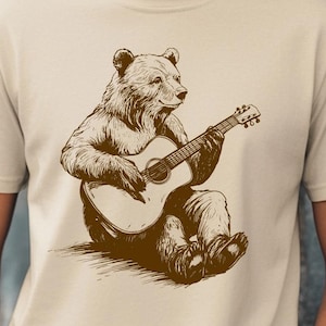 Bär Gitarre T-Shirt - Bär Gitarre spielen Shirt - Herren Musik Shirt - Herren Grafik T-Shirt - Damen - Bär Tshirt - Bär Geschenke Musik Geschenk