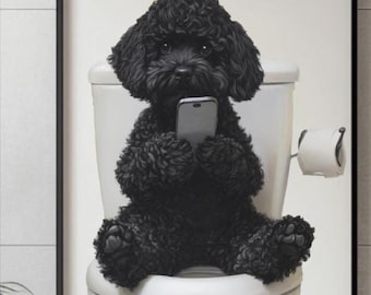 Schwarzer Cockapoo On The Loo Lustiger Hund Art Print - Cockapoo Badezimmer Dekor - Hunde Liebhaber Geschenk - Cockapoo Poster - Lustige Haustier Wand Kunst