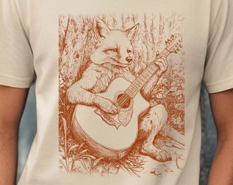 Camiseta de zorro con guitarra - Camiseta de zorro tocando la guitarra - Camiseta de oso para hombre - Camiseta gráfica para hombre - Camiseta de zorro para mujer - Regalos de zorro - Regalo musical