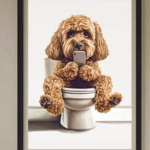 Impression d'art drôle de chien Cavapoo sur les toilettes - décoration de salle de bain Cavapoo - cadeau pour amoureux des chiens - jolie affiche Cavapoo - art mural original pour animal de compagnie - amateur de Cavapoo