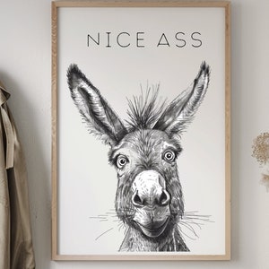 Bela bunda, arte de parede de burro, decoração para casa, acessórios de banheiro, decoração de cozinha, impressão engraçada de animal para banheiro, arte para banheiro, impressões de arte de parede