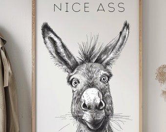 Nice Ass, Donkey Wall Art, Home decor, Bathroom accessories, Kitchen Decor, funny animal bathroom print, bathroom art, wall art prints