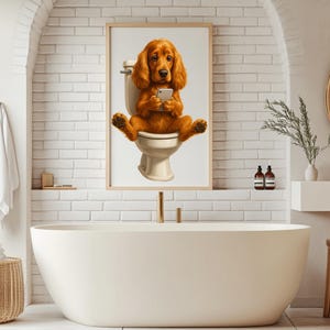 Black Cocker Spaniel Wall Art – Funny Dog Bathroom Print – Spaniel on ...