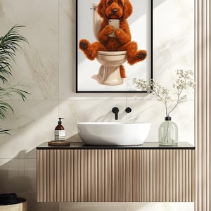 Cockapoo On The Loo Funny Dog Art Print - Cockapoo Bathroom Decor - Dog Lover Gift - Cute Cockapoo Poster - Quirky Pet Wall Art