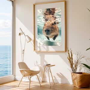 Capybara Swimming Artwork - Underwater Capybara Wall Art - Bathroom - Animal Print - Nature Wildlife Decor - Capybara Gift - Capybara Lovers