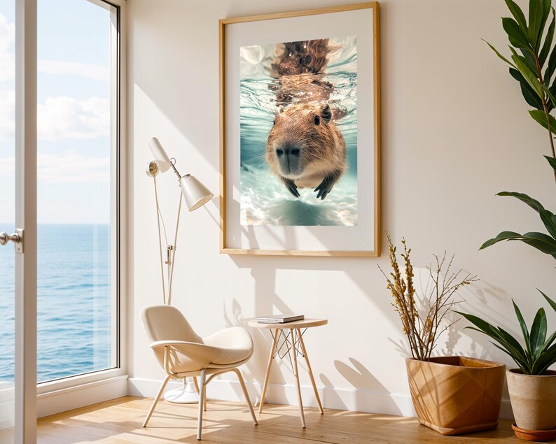 Capybara Swimming Artwork - Underwater Capybara Wall Art - Bathroom - Animal Print - Nature Wildlife Decor - Capybara Gift - Capybara Lovers