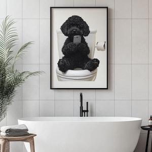 Cockapoo On The Loo Funny Dog Art Print - Cockapoo Bathroom Decor - Dog Lover Gift - Cute Cockapoo Poster - Quirky Pet Wall Art