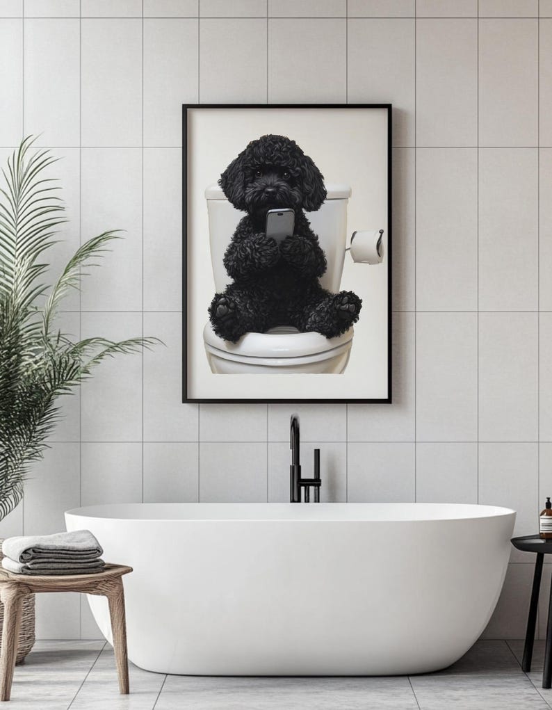Cockapoo On The Loo Funny Dog Art Print - Cockapoo Bathroom Decor - Dog Lover Gift - Cute Cockapoo Poster - Quirky Pet Wall Art