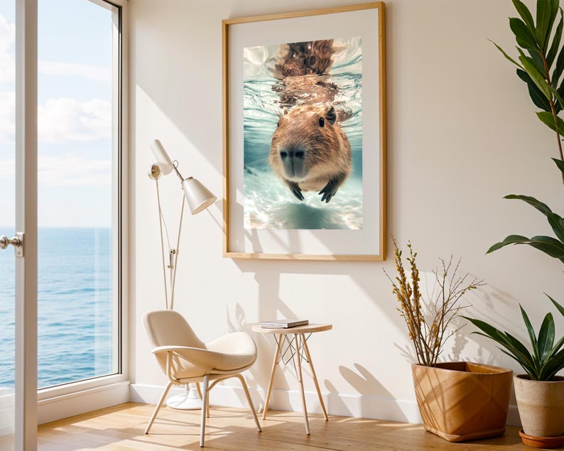 Bathroom Artwork - Underwater Capybara Wall Art - Bathroom - Digital Download - Nature Wildlife Decor - Capybara Gift - Capybara Lovers