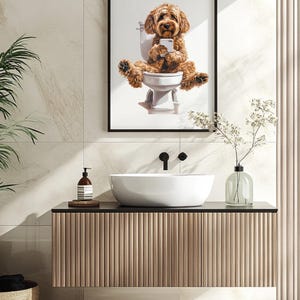Cockapoo On The Loo Funny Dog Art Print - Cockapoo Bathroom Decor - Dog Lover Gift - Cute Cockapoo Poster - Quirky Pet Wall Art