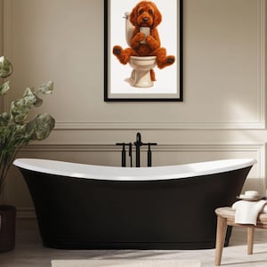 Cockapoo On The Loo Funny Dog Art Print - Cockapoo Bathroom Decor - Dog Lover Gift - Cute Cockapoo Poster - Quirky Pet Wall Art