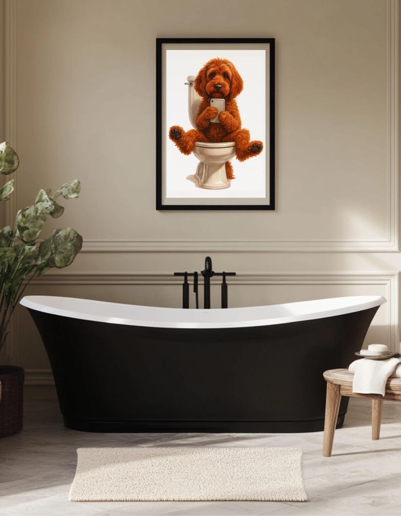 Cockapoo On The Loo Funny Dog Art Print - Cockapoo Bathroom Decor - Dog Lover Gift - Cute Cockapoo Poster - Quirky Pet Wall Art