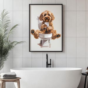 Cockapoo On The Loo Funny Dog Art Print - Cockapoo Bathroom Decor - Dog Lover Gift - Cute Cockapoo Poster - Quirky Pet Wall Art