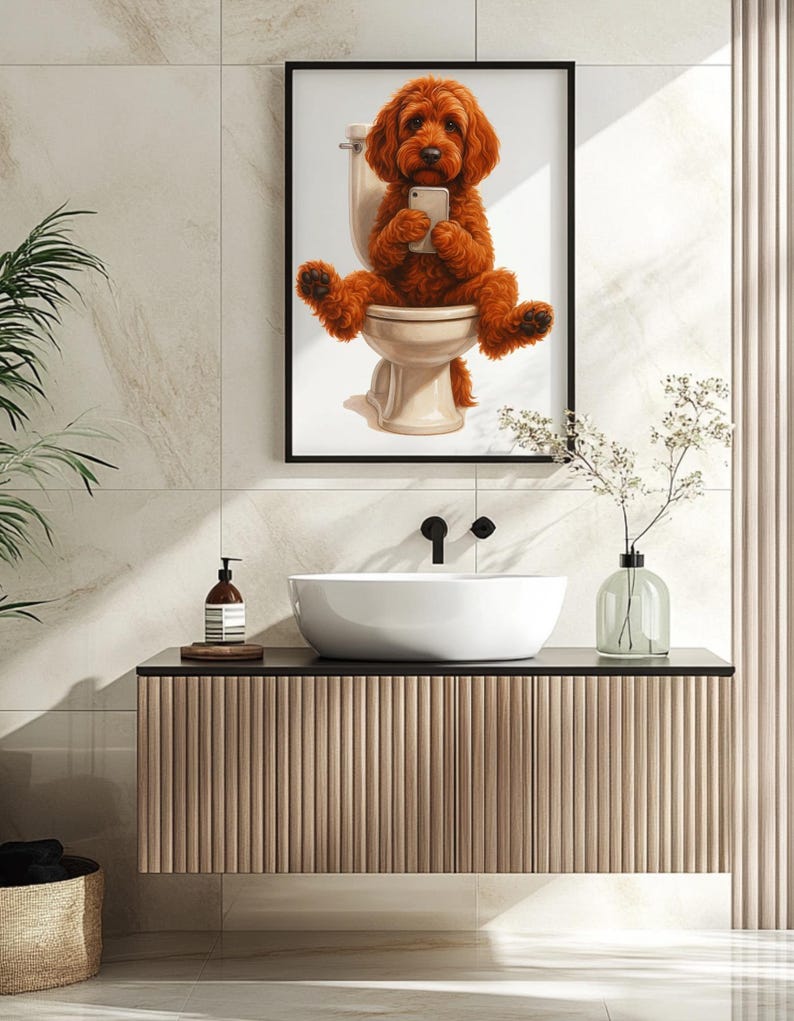 Black Cockapoo On The Loo Funny Dog Art Print - Cockapoo Bathroom Decor - Dog Lover Gift - Cute Cockapoo Poster - Quirky Pet Wall Art