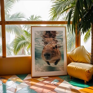 Bathroom Artwork - Underwater Capybara Wall Art - Bathroom - Digital Download - Nature Wildlife Decor - Capybara Gift - Capybara Lovers