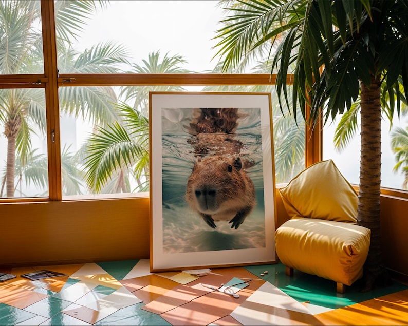 Bathroom Artwork - Underwater Capybara Wall Art - Bathroom - Digital Download - Nature Wildlife Decor - Capybara Gift - Capybara Lovers