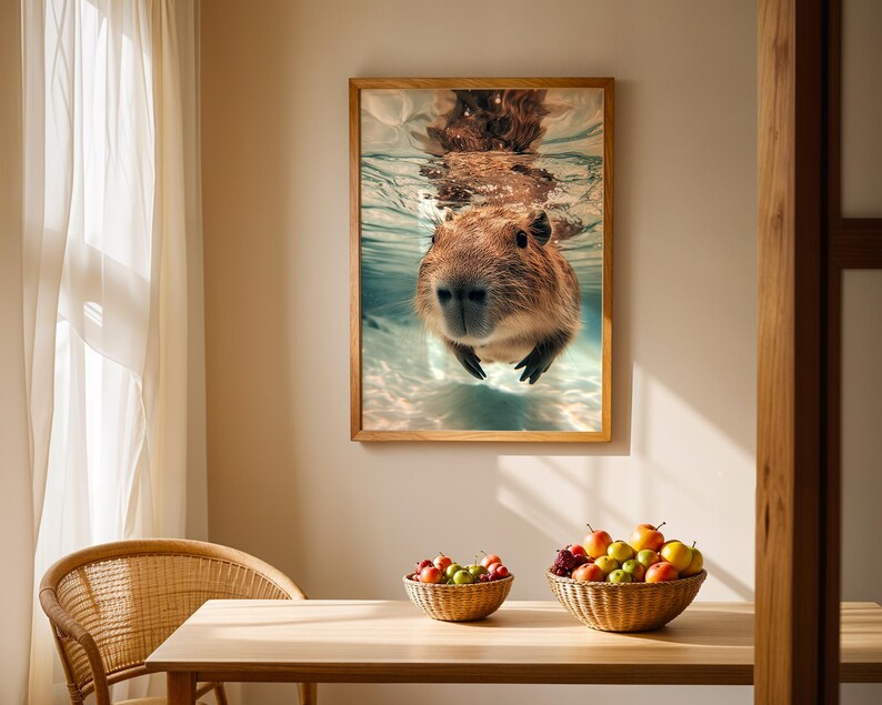 Bathroom Artwork - Underwater Capybara Wall Art - Bathroom - Digital Download - Nature Wildlife Decor - Capybara Gift - Capybara Lovers