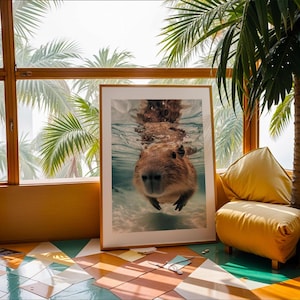 Capybara Swimming Artwork - Underwater Capybara Wall Art - Bathroom - Animal Print - Nature Wildlife Decor - Capybara Gift - Capybara Lovers