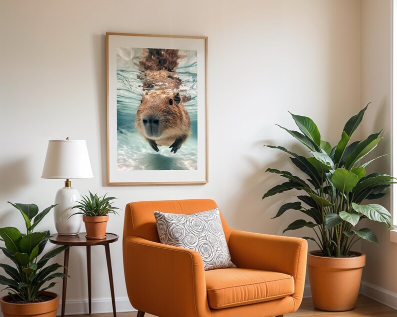 Capybara Swimming Artwork - Underwater Capybara Wall Art - Bathroom - Animal Print - Nature Wildlife Decor - Capybara Gift - Capybara Lovers
