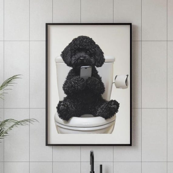 Black Cockapoo On The Loo Funny Dog Art Print - Cockapoo Bathroom Decor - Dog Lover Gift - Cute Cockapoo Poster - Quirky Pet Wall Art