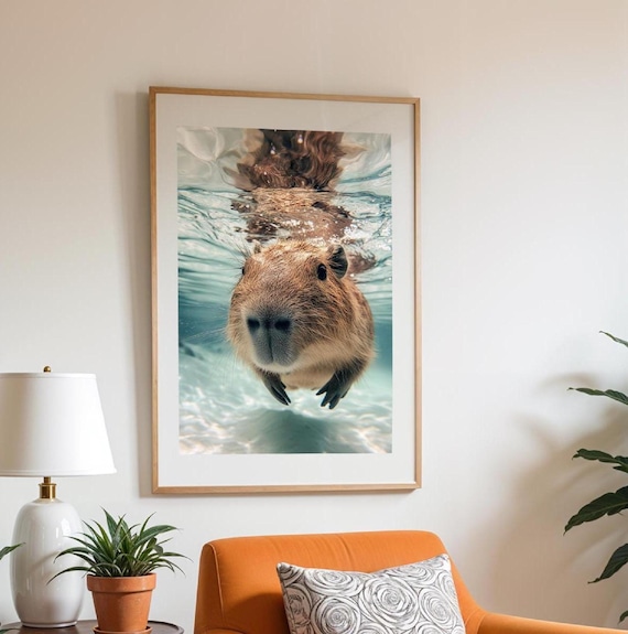 Capybara Wall Art Underwater Bathroom Decor Digital Download Cute Capybara Gift for Animal Lovers