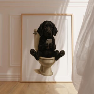 Art mural laboratoire noir, décoration de salle de bain chien drôle, affiche labrador sur les toilettes, cadeau original pour les amoureux des chiens, impression humour labrador