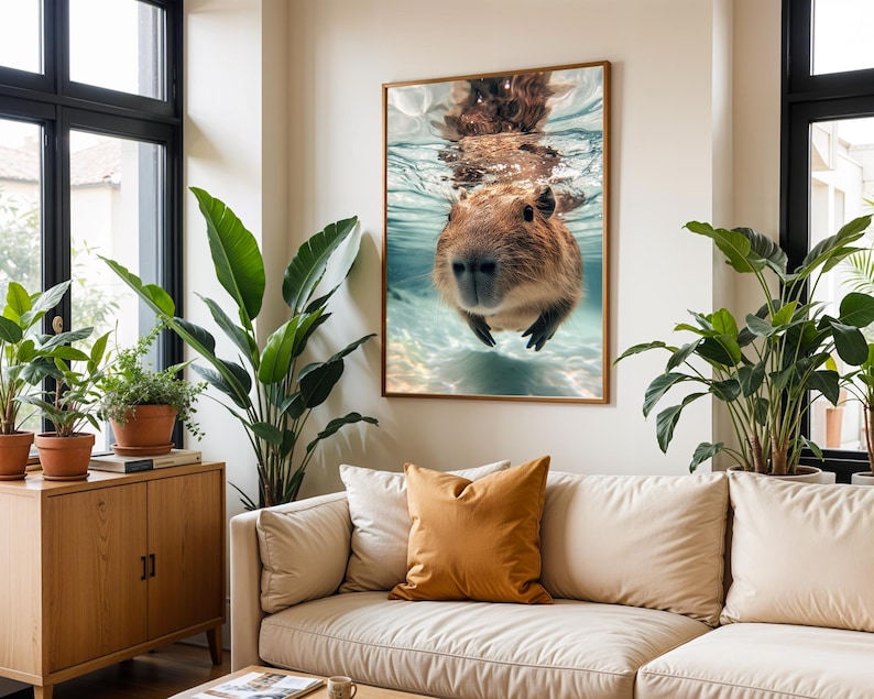 Capybara Swimming Artwork - Underwater Capybara Wall Art - Bathroom - Animal Print - Nature Wildlife Decor - Capybara Gift - Capybara Lovers