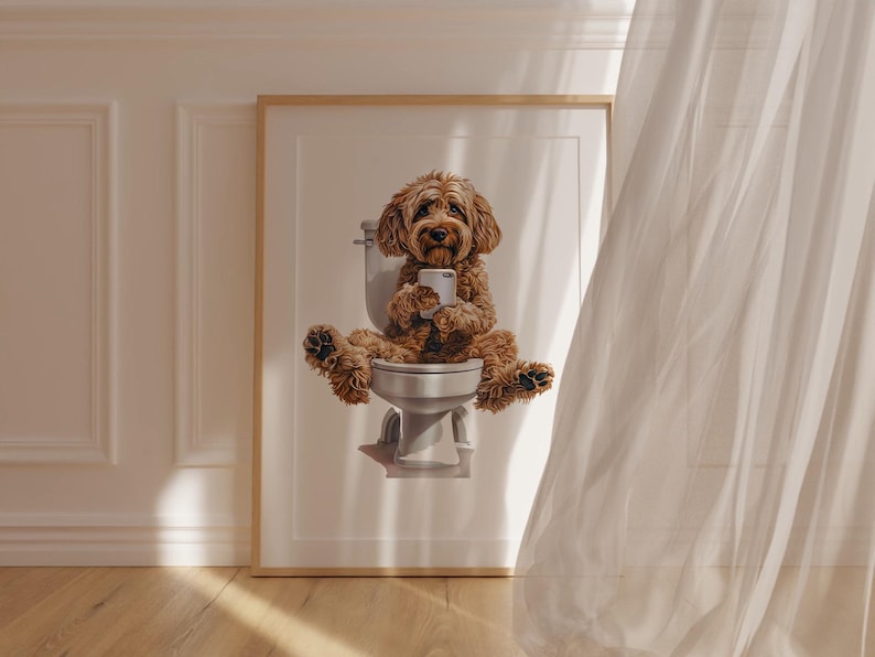 Cockapoo Geschenke - Auf dem Loo Lustiger Hund Art Print - Cockapoo Badezimmer Dekor - Hundeliebhaber Geschenk - Cockapoo Poster - Lustige Haustier Wand Kunst Bild 2