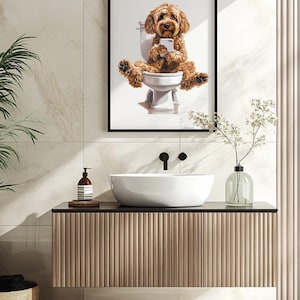 Cockapoo On The Loo Funny Dog Art Print - Cockapoo Bathroom Decor - Dog Lover Gift - Cute Cockapoo Poster - Quirky Pet Wall Art