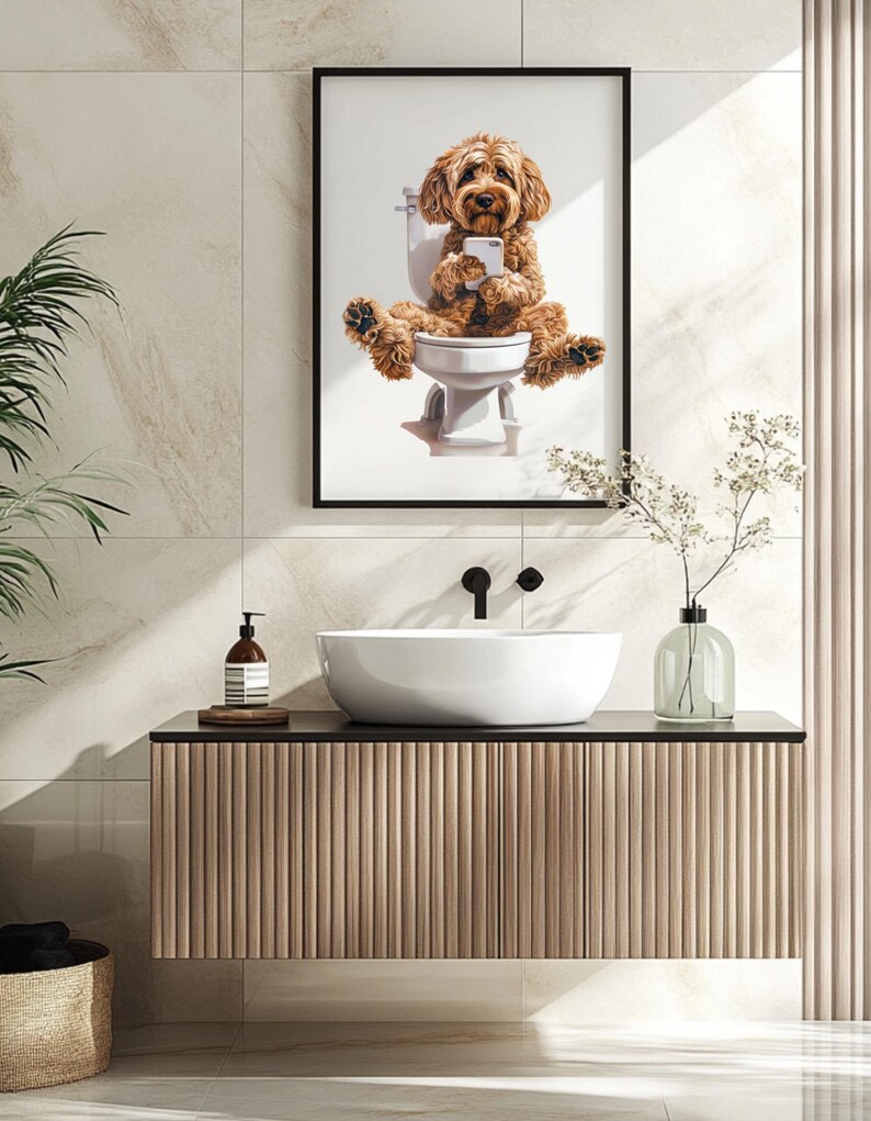 Cockapoo On The Loo Funny Dog Art Print - Cockapoo Bathroom Decor - Dog Lover Gift - Cute Cockapoo Poster - Quirky Pet Wall Art