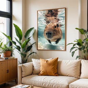 Capybara Swimming Artwork - Underwater Capybara Wall Art - Bathroom - Animal Print - Nature Wildlife Decor - Capybara Gift - Capybara Lovers