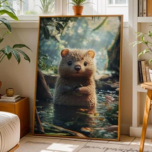Quokka Wall Art: Cute Quokka in Water Print, Australian Wildlife Decor, Unique Quokka Gift for Animal Lovers