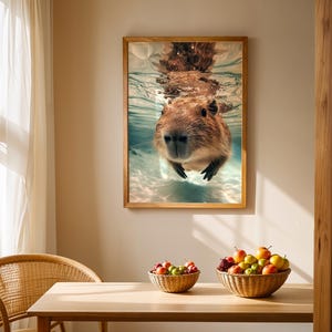 Capybara Swimming Artwork - Underwater Capybara Wall Art - Bathroom - Animal Print - Nature Wildlife Decor - Capybara Gift - Capybara Lovers