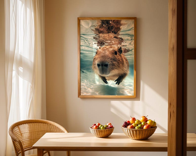 Capybara Swimming Artwork - Underwater Capybara Wall Art - Bathroom - Animal Print - Nature Wildlife Decor - Capybara Gift - Capybara Lovers