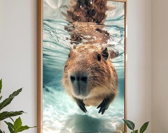 Bathroom Artwork - Underwater Capybara Wall Art - Bathroom - Animal Print - Nature Wildlife Decor - Capybara Gift - Capybara Lovers