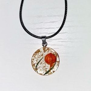 Orange Pressed Flower Necklace, Dried Flower Necklace, Orange Flower Necklace, Fall Necklace