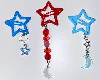Y2K Star Snap Hair Clips, Beaded Star Hair Clip, Star snap Clips, Dangling Snap Hair Clips, Y2K Hair Clips, Holiday Gift