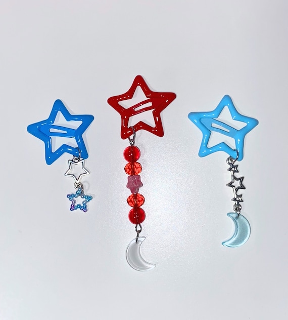 Y2K Star Snap Hair Clips, Beaded Star Hair Clip, Star Snap Clips