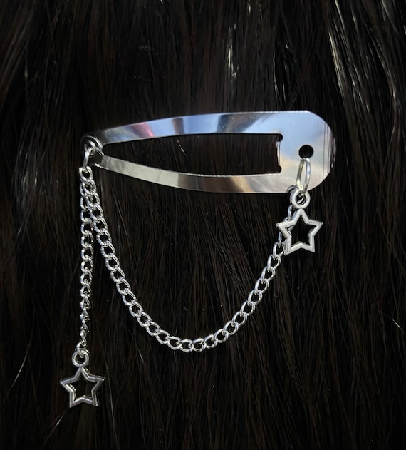 Snap Hair Clips With Chain, Star Chain Hair Clip, Grunge  display picture 1