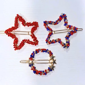 Beaded Star Hair Clip, Star Hair Clip, Beaded Star Hair Clip, 4th of July Hair Clip, Patriotic Hair Clip, Independence Day Hair Clip