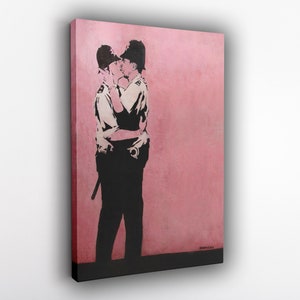Banksy Kissing Coppers Canvas Wall Art | Print Wall Decor, Canvas Print, Room Decor Home Decor, Movie Poster for Gift READY TO HANG