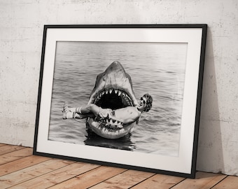 Jaws Movie, Wall Art Poster Framed, Wall Decor, Canvas Print, Room Decor, Home Decor, Movie Poster for Gift, READY TO HANG