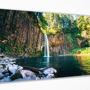 Waterfall Flowing from Mountain to Lake, Canvas Wall Art Print | Poster Print Decor for Home & Office Decoration I Poster, READY TO HANG