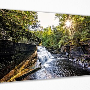 Waterfall Flowing Between Cliffs, Canvas Wall Art Print | Poster Print Decor for Home & Office Decoration I Poster, READY TO HANG