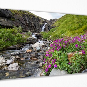 Waterfall and Flowers, Canvas Wall Art Print | Poster Print Decor for Home & Office Decoration I Poster, READY TO HANG