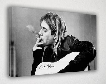 Kurt Cobain Smoking Black White Design Music Poster Canvas Print Art Decor Wall 